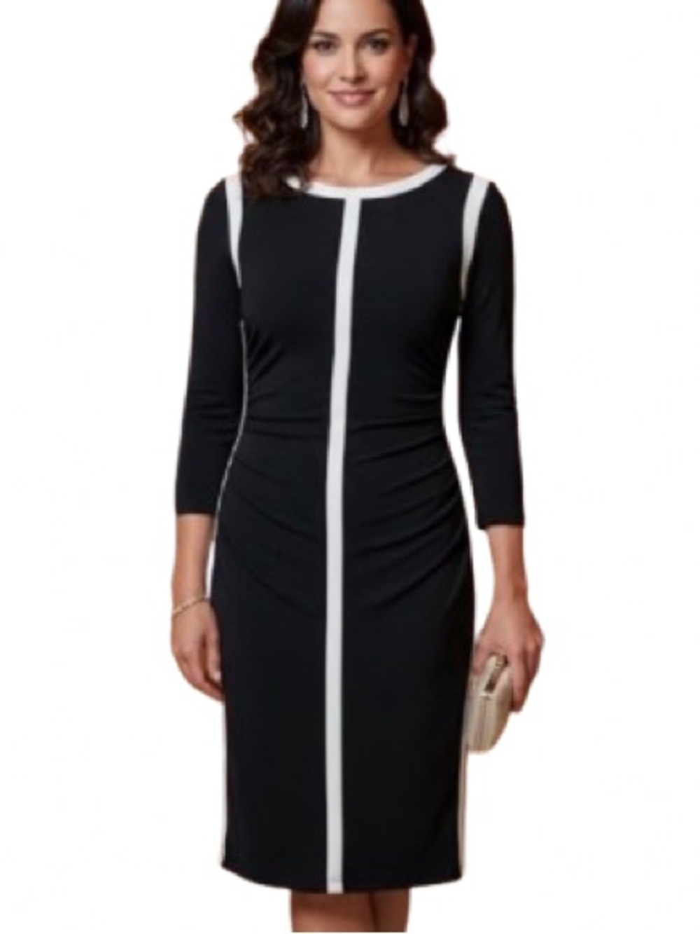 LAUREN Ralph Lauren Black & White Colorblock Ruched Sheath Dress - Size 4